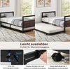 A collage showing a bed frame with a pull-out trundle bed, along with close-up images demonstrating its features. Náhled obrázku produktu