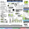 A collage of various tools and tool accessories from a large set, presented on a white and light gray background. Produktbild-Vorschau