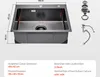 A diagram of a kitchen sink with dimensions and accessories. Anteprima dell’immagine prodotto