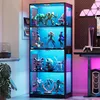 A display cabinet filled with action figures and collectibles, illuminated by blue LED lights, set in a modern room with a gaming setup. Náhľad obrázku produktu
