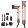 A hair dryer and its attachments are displayed against a white background. Produktbild-Vorschau