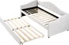 A white daybed with an extended trundle bed, both with wooden slats. Produktbild-Vorschau