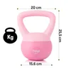 A pink kettlebell with dimensions and weight indicated by text overlays. Produktbild-Vorschau