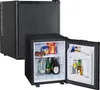 A mini-fridge with its door open, displaying drinks and snacks inside. Another closed mini-fridge is visible in the background. Produktbild-Vorschau