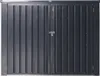 A dark gray metal trash can enclosure with two doors and a latch. Anteprima dell’immagine prodotto