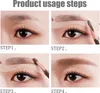 A collage of four images showing the steps for using an eyebrow stencil. Podgląd zdjęcia produktu