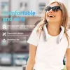 A woman wearing a white t-shirt and sunglasses is smiling and wearing a white neck fan. Produktbild-Vorschau