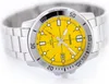 A close-up studio shot of a Casio men's watch with a yellow dial and silver metal band, against a white background. Voir les images du produit