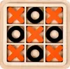 A wooden tic-tac-toe game board with orange X's and black O's. Náhled obrázku produktu