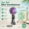 2er Set Handventilator Akku, Mini Ventilator USB-C Produktbild-Vorschau 2
