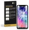 A product box with installation instructions next to a cracked smartphone screen. Produktbild-Vorschau