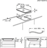 Diagrams showing installation dimensions and clearances for a cooktop. Anteprima dell’immagine prodotto