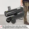 A person is pulling a black diesel heater on wheels. Produktbild-Vorschau