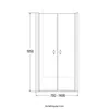 A technical drawing of a shower enclosure with dimensions indicated. Náhled obrázku produktu