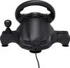 A black racing wheel with a joystick, set against a white background. Podgląd zdjęcia produktu