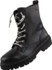 A black leather lace-up boot with silver laces, shown from a three-quarter angle against a white background. Voir les images du produit