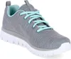 A single gray sneaker with aqua laces and trim is shown against a white background. Voir les images du produit