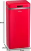 A red retro-style bin with dimensions indicated. Voir les images du produit
