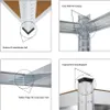 A collage of four close-up images showing details of a metal shelving unit. Produktbild-Vorschau