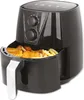 A black air fryer filled with food, including chicken nuggets and french fries, is shown against a white background. Produktbild-Vorschau