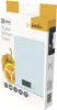 The image shows the packaging for a digital kitchen scale. The packaging is mostly white with yellow accents and features an image of the scale itself, along with some fruits. Anteprima dell’immagine prodotto