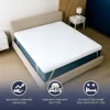A mattress topper on a bed in a bedroom setting, with marketing icons and text at the bottom. Anteprima dell’immagine prodotto