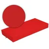A red pallet cushion is shown on a white background, with a close-up inset of the fabric texture. Produktbild-Vorschau