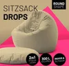A beige beanbag chair and a round cushion are shown against a pink and beige background with text overlays. Produktbild-Vorschau