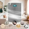 An air purifier filter is shown in a living room setting, with smaller circular images depicting various airborne particles. Produktbild-Vorschau