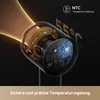 A close-up, cutaway view of a hairdryer's internal components, highlighting its heating element and circuit board, with stylized airflow and temperature graphics. Náhled obrázku produktu