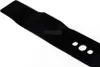 A close-up, angled view of a black lawnmower blade against a white background. Produktbild-Vorschau