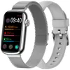 A smartwatch with two different bands, one metallic mesh and one silicone, is displayed against a white background. Produktbild-Vorschau