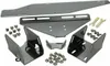 A set of black metal mounting brackets and hardware for a racing simulator. Produktbild-Vorschau