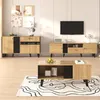 A living room scene featuring a coffee table, a TV stand, and a side cabinet, all in a modern, rustic style. Voir les images du produit