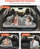 Collage of images showing an inflatable car mattress in different inflation states and with people and a dog. Náhled obrázku produktu