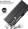 A black flip case for a Samsung Galaxy Z Fold 3 is shown, with a graphic illustrating its protective features. Podgląd zdjęcia produktu