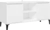 A white TV cabinet with black metal legs is shown against a white background. Produktbild-Vorschau