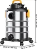 A silver and black wet/dry vacuum cleaner with yellow accents is shown from a side-angle with dimensions indicated. Anteprima dell’immagine prodotto