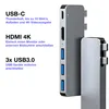 A close-up view of a USB-C hub with text descriptions of its features. Produktbild-Vorschau