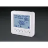 A white Sygonix thermostat with a blue digital display and buttons, set against a grey background. Produktbild-Vorschau