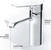 A chrome faucet with measurement lines and labels. Produktbild-Vorschau