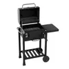 A black charcoal grill with its lid open, displayed on a white background. Produktbild-Vorschau