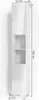 A tall, narrow white cabinet with two doors and two open shelves, shown with dimensions indicated. Náhľad obrázku produktu