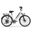 A white electric bicycle with black accents is shown against a white background. Produktbild-Vorschau