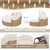 A collage showing a round garden lounge sofa with and without its canopy, along with close-up details of its construction. Voir les images du produit