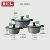 A diagram showing three different sizes of BIOL pots with their respective capacities, dimensions, and recommended serving sizes. Produktbild-Vorschau
