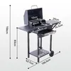 A charcoal grill with side tables and wheels, shown with dimensions. Anteprima dell’immagine prodotto