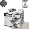 A product box for a STONELINE ceramic cookware set, showing images of the pots and pans included. Produktbild-Vorschau