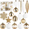 A collection of gold and white Christmas ornaments, including baubles, snowflakes, icicles, and pinecones, arranged on a white background. Náhľad obrázku produktu