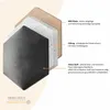 A diagram showing the layers of a hexagonal upholstered wall panel with text labels and a logo. Anteprima dell’immagine prodotto